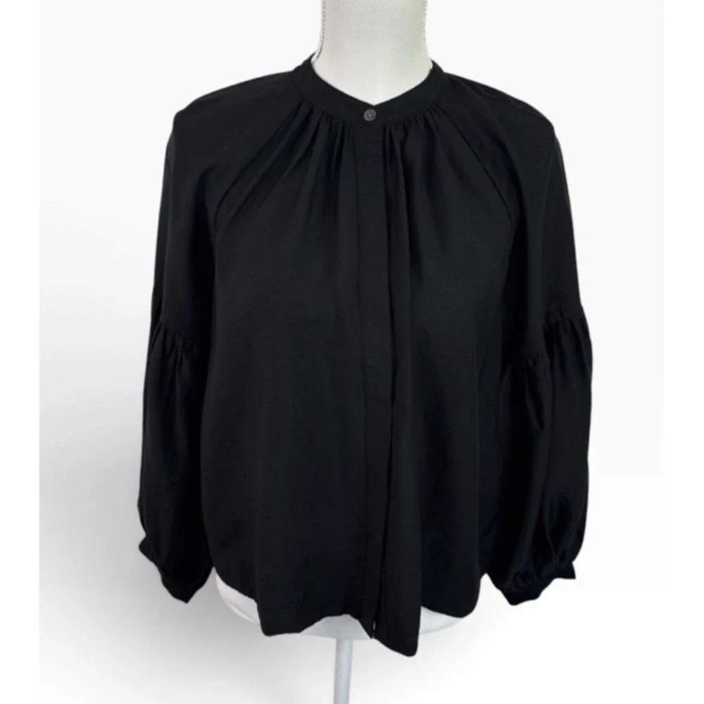 Madewell Women's S Shirred Balloon Sleeve Top Black NEW Business Office Romantic